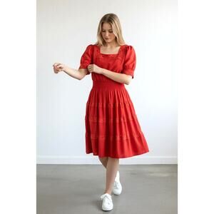 Vintage 1970s Partners Please Red Square Dance Prairie Dress Lace Trim Sz 14 USA